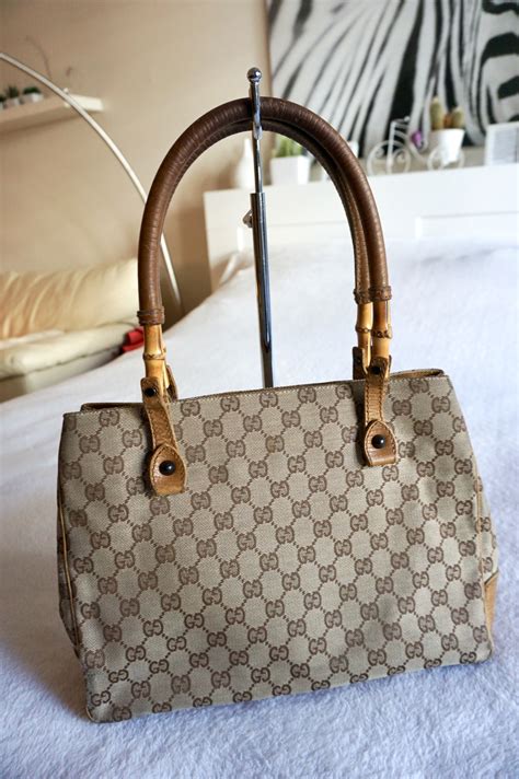 gucci canvas bamboo bag.